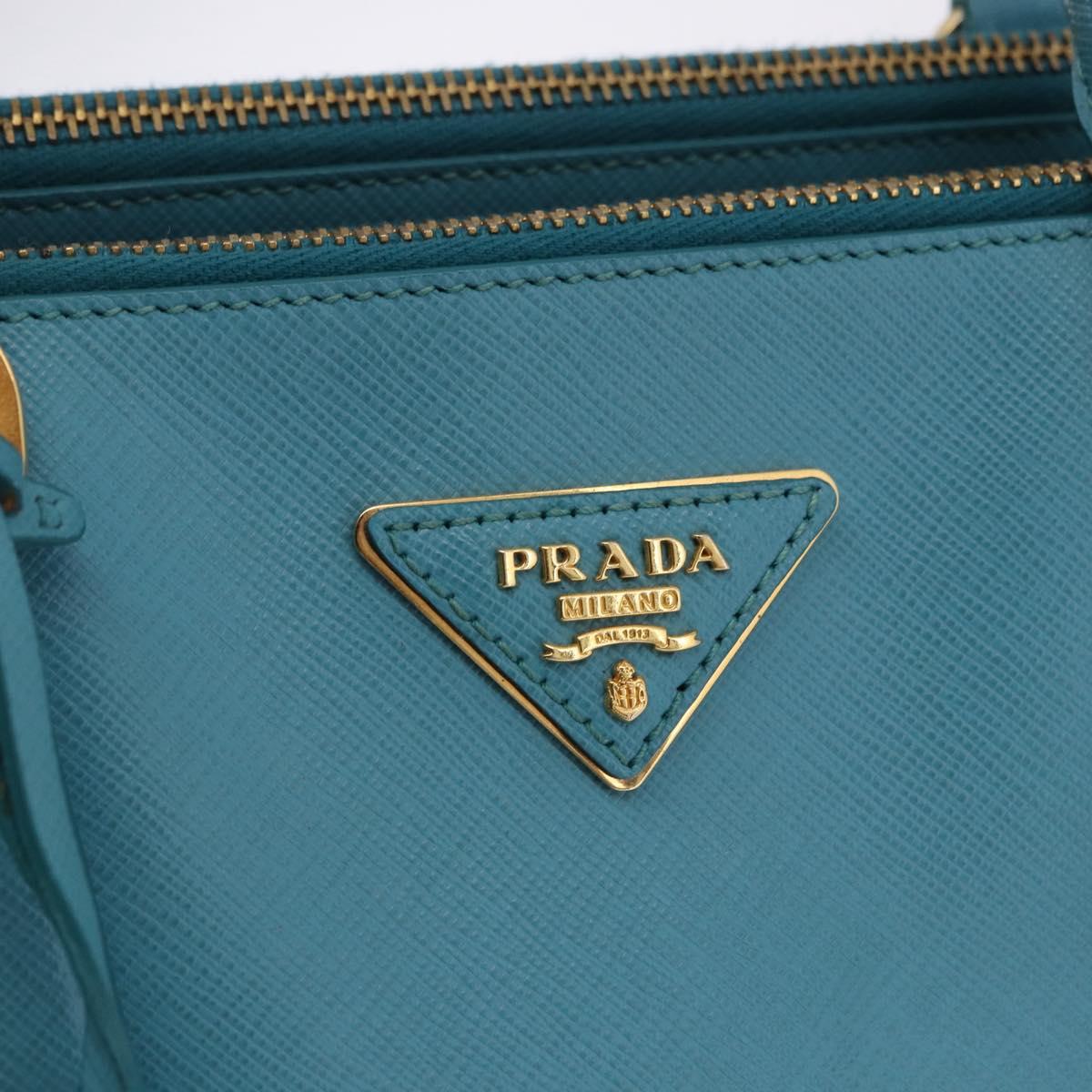 PRADA Galleria Hand Bag Saffiano leather Turquoise Blue Gold Auth 198284V