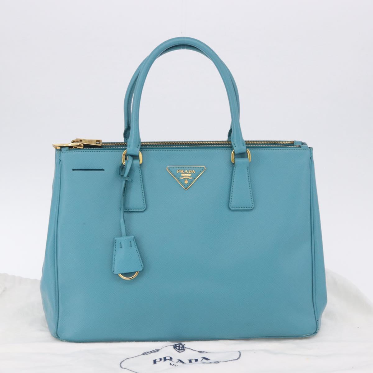 PRADA Galleria Hand Bag Saffiano leather Turquoise Blue Gold Auth 198284V