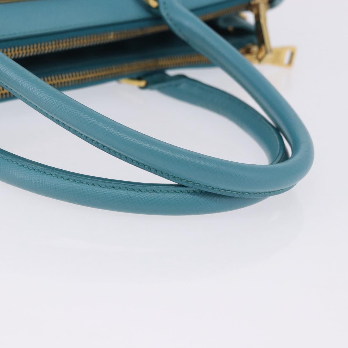 PRADA Galleria Hand Bag Saffiano leather Turquoise Blue Gold Auth 198284V