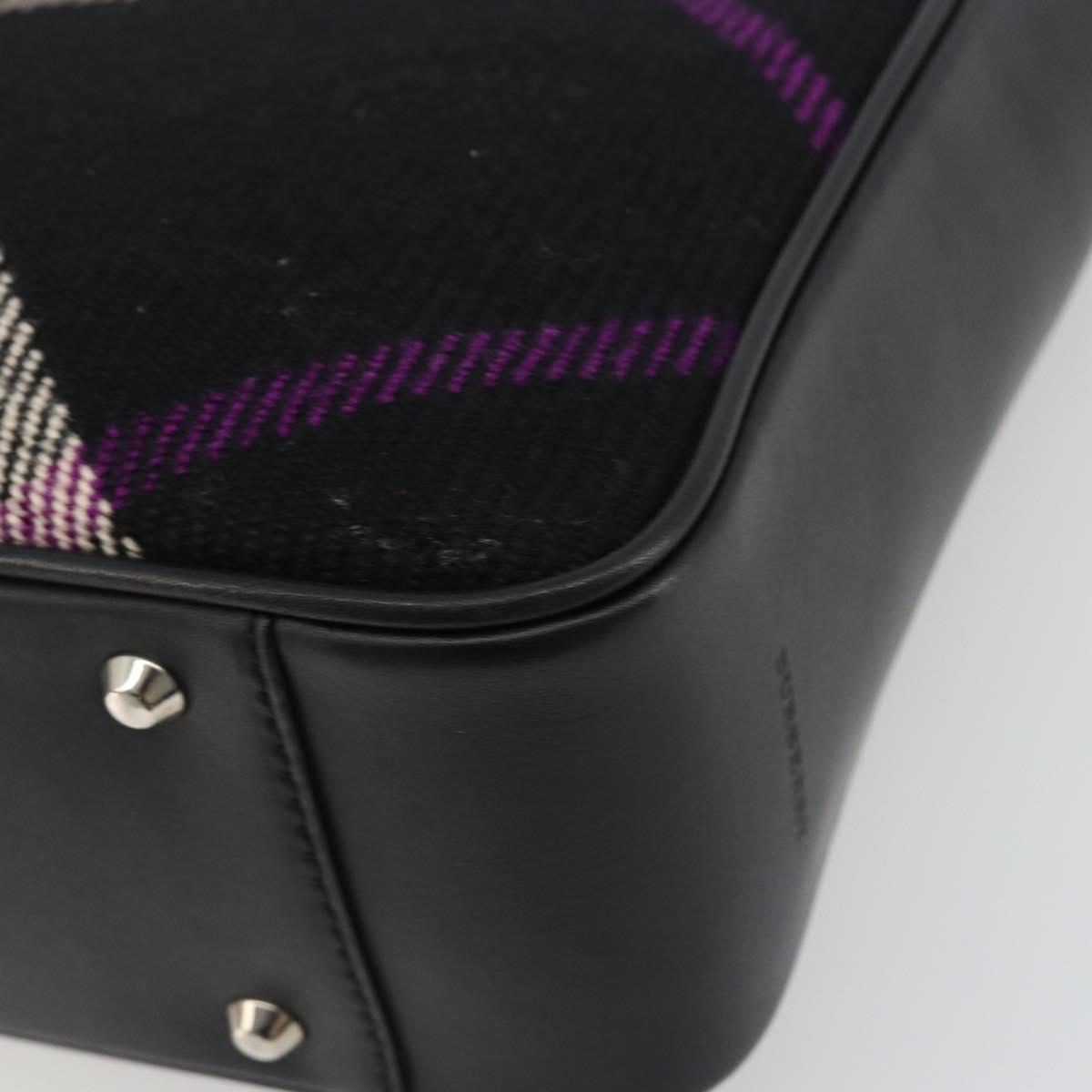 BURBERRY Nova Check Hand Bag Wool Black Silver Auth 198286A