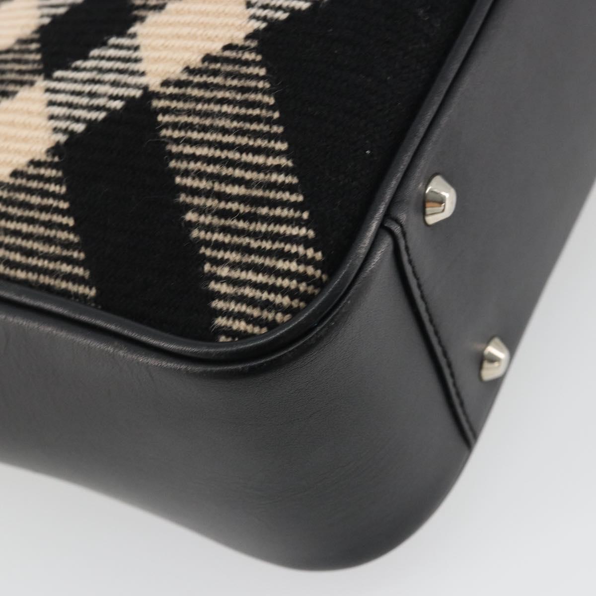 BURBERRY Nova Check Hand Bag Wool Black Silver Auth 198286A