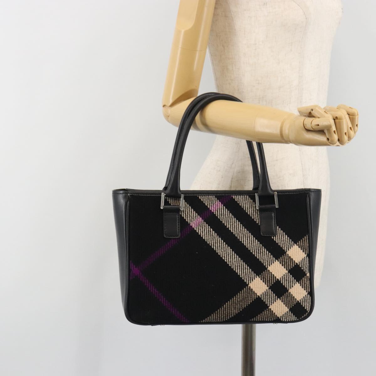 BURBERRY Nova Check Hand Bag Wool Black Silver Auth 198286A