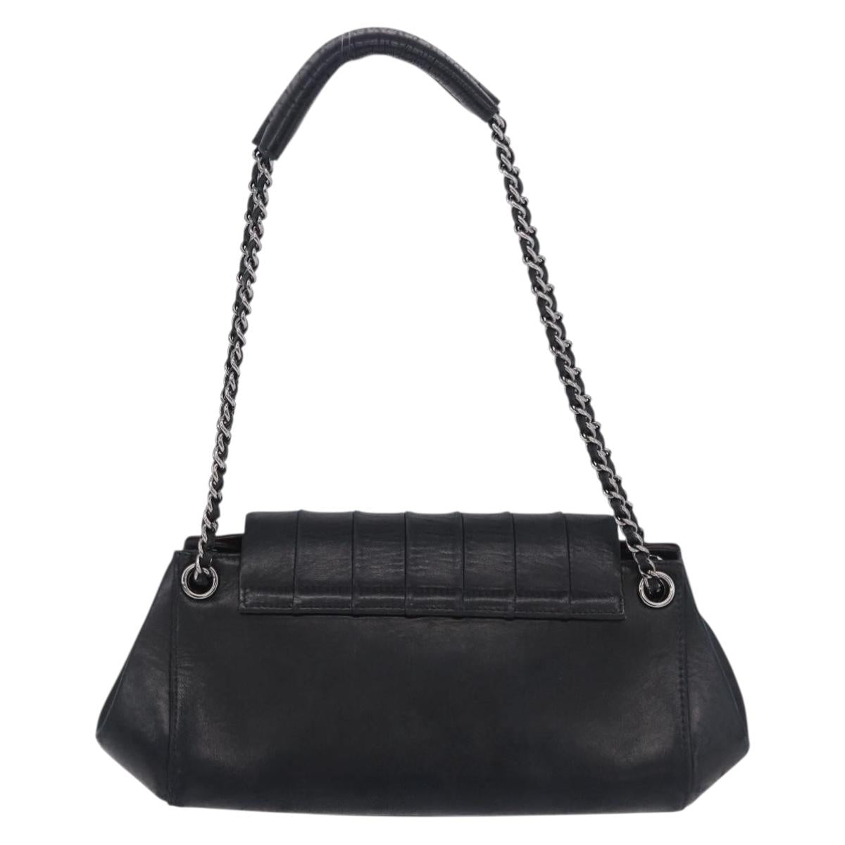 CHANEL Chain Matelasse Shoulder Bag Lamb Skin Black Silver CC Auth 198287V
