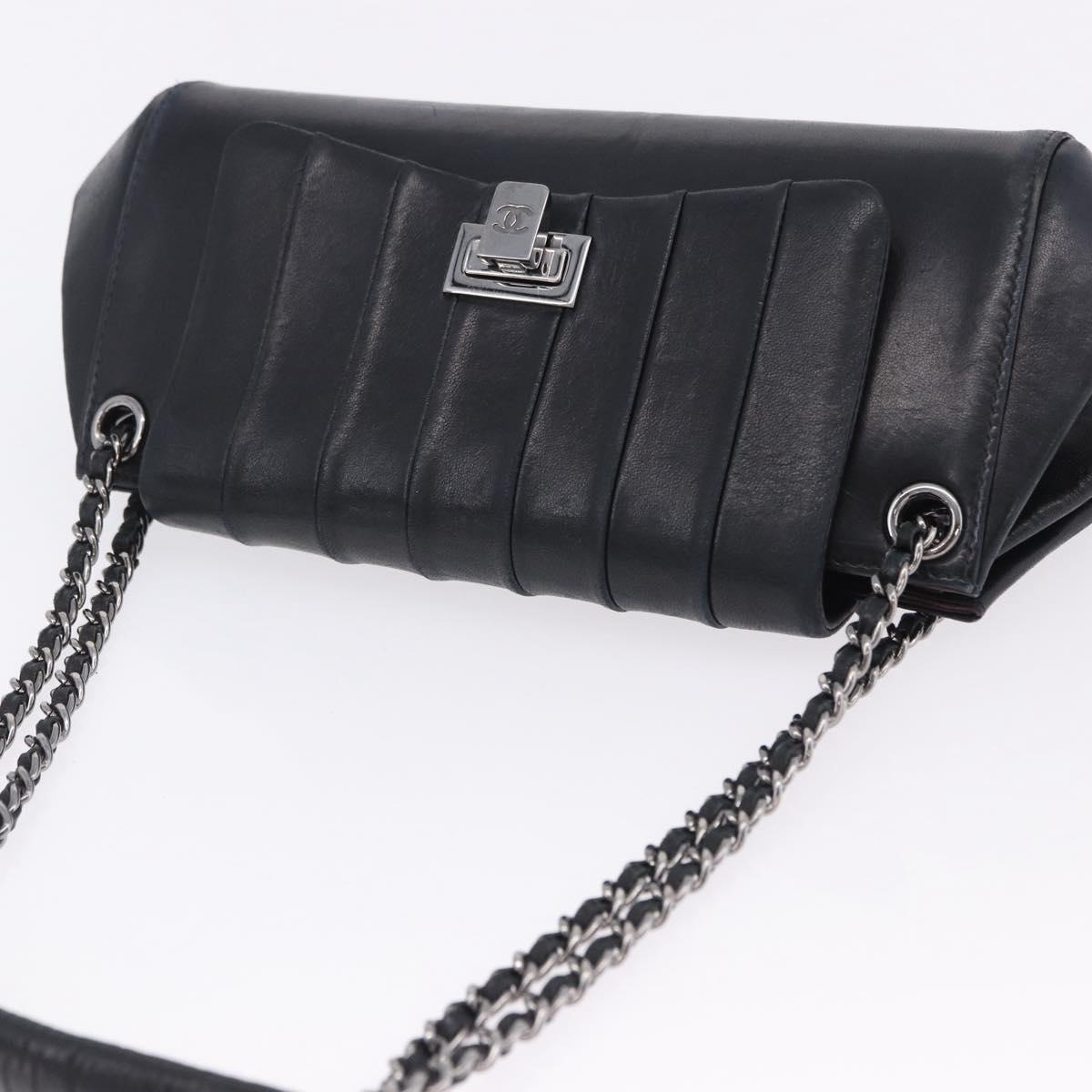 CHANEL Chain Matelasse Shoulder Bag Lamb Skin Black Silver CC Auth 198287V