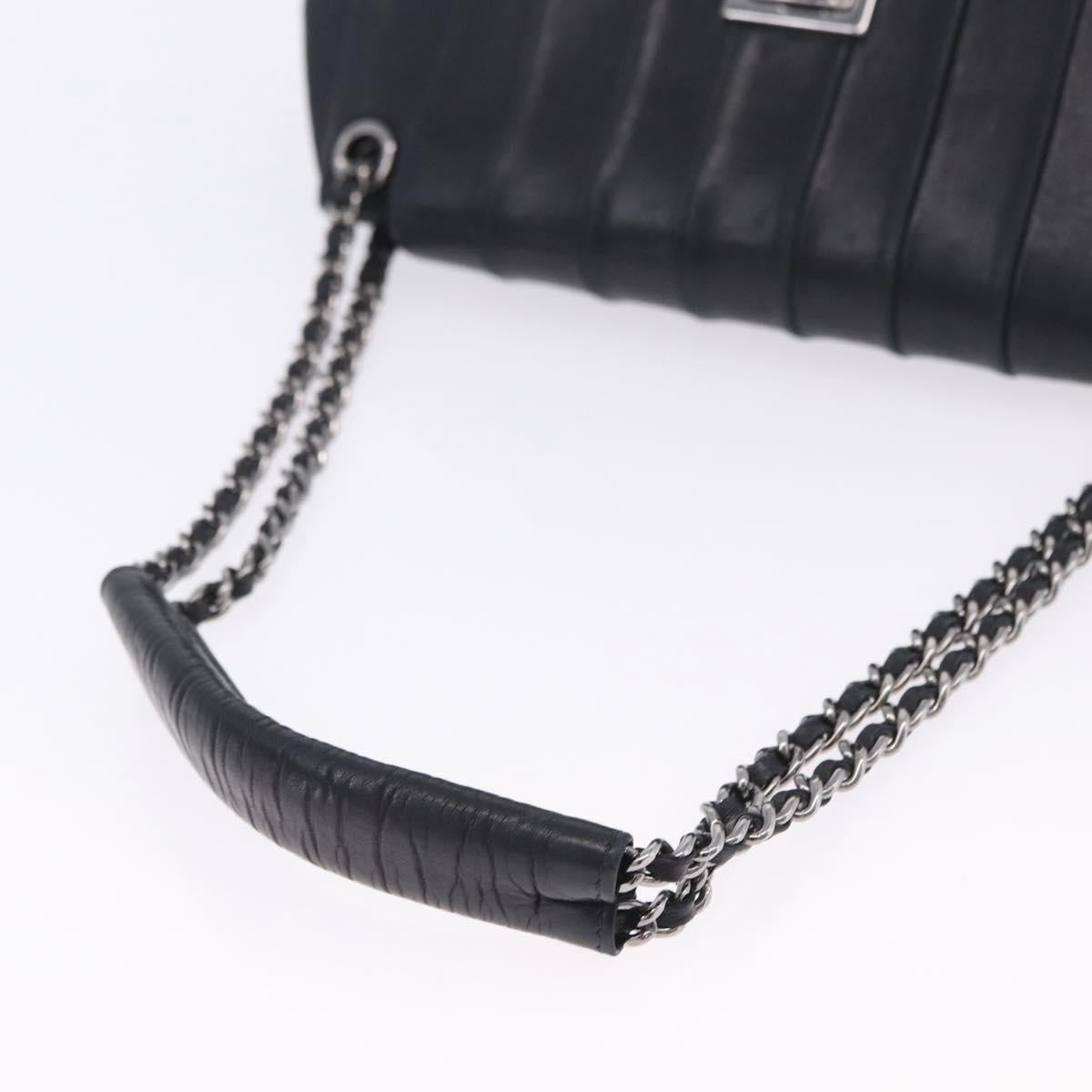CHANEL Chain Matelasse Shoulder Bag Lamb Skin Black Silver CC Auth 198287V