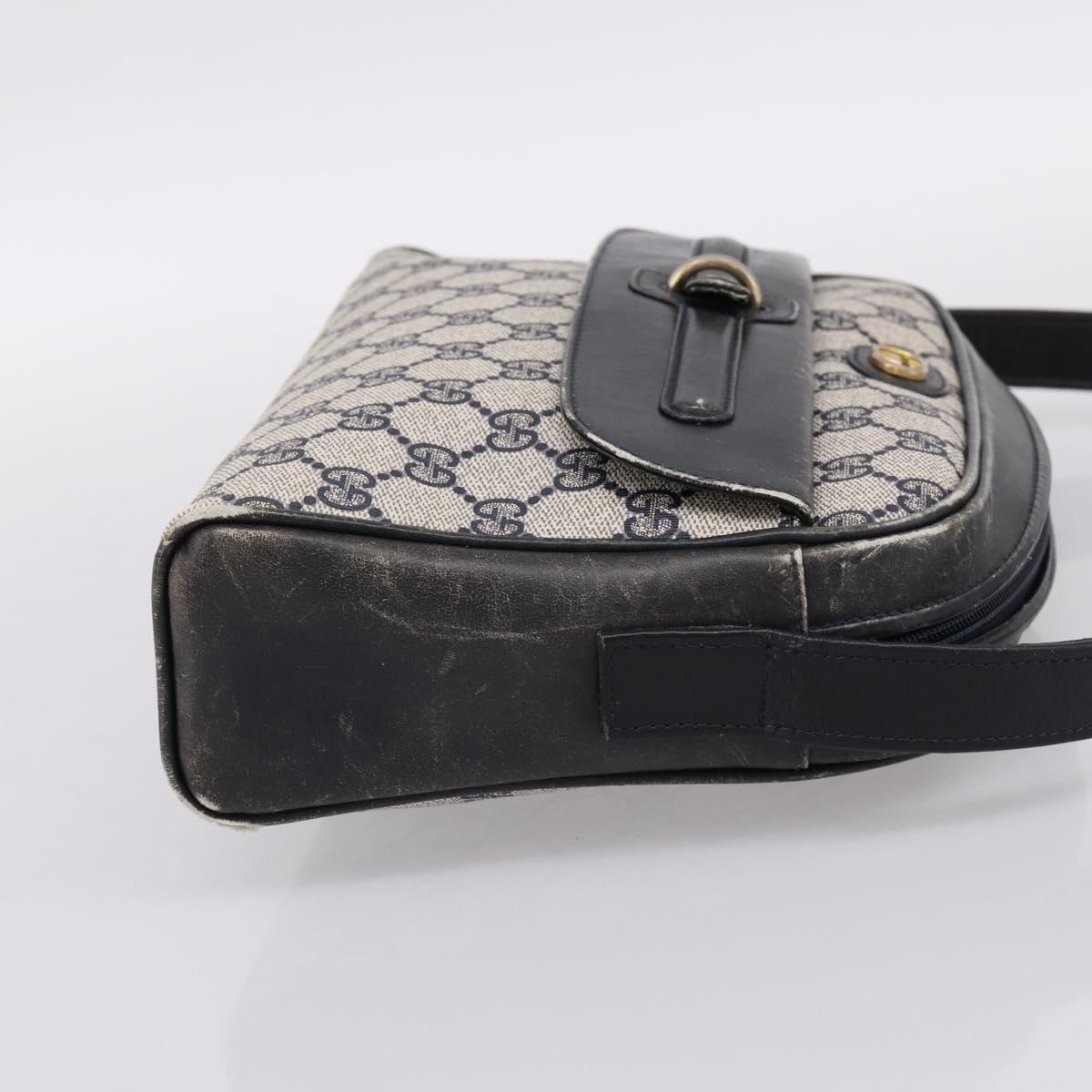 GUCCI GG Supreme Shoulder Bag PVC Navy Gold Auth 198291
