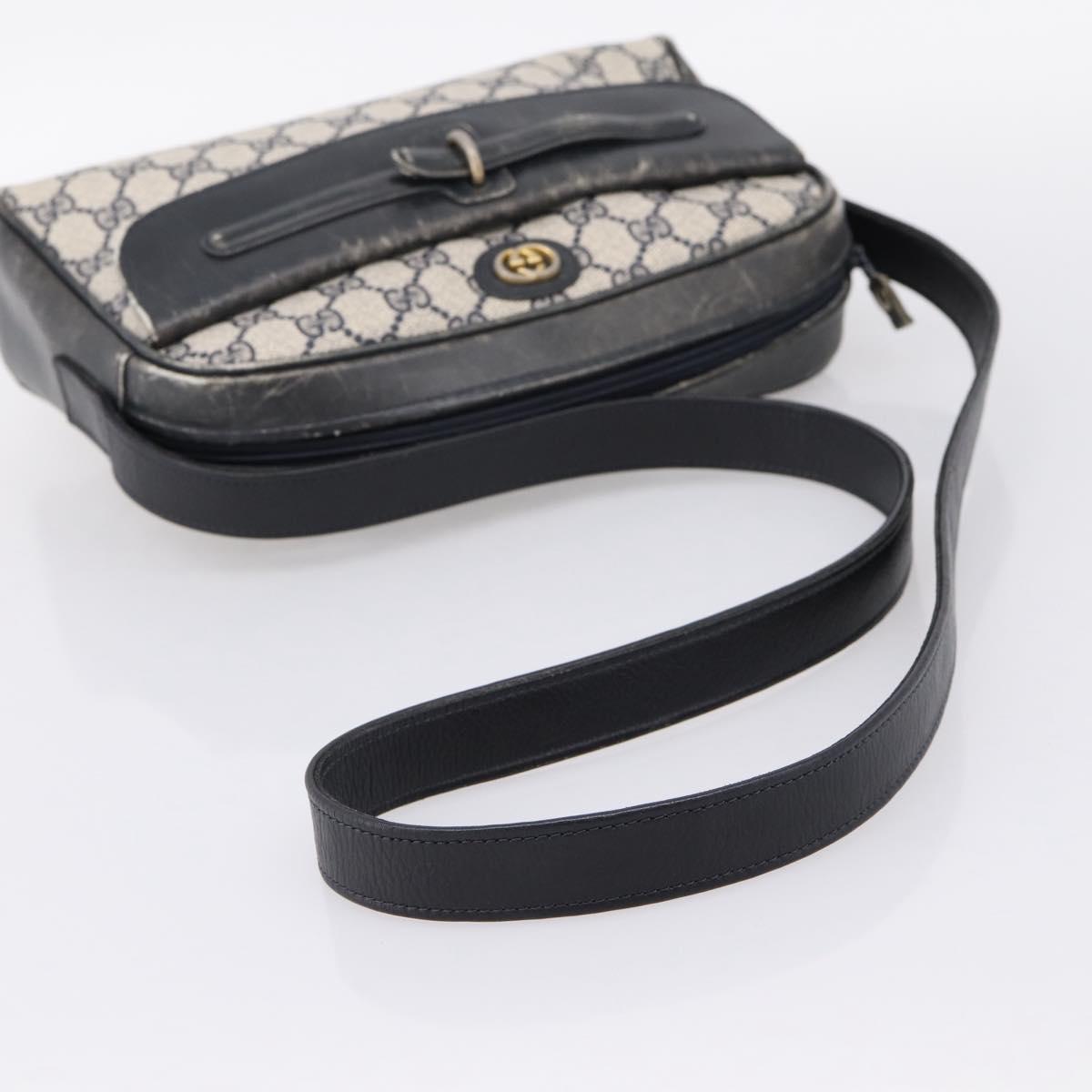 GUCCI GG Supreme Shoulder Bag PVC Navy Gold Auth 198291