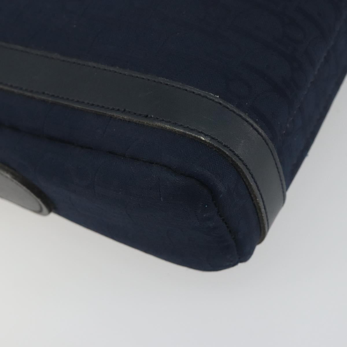 Christian Dior Trotter Canvas Shoulder Bag Navy Gold Auth 198292
