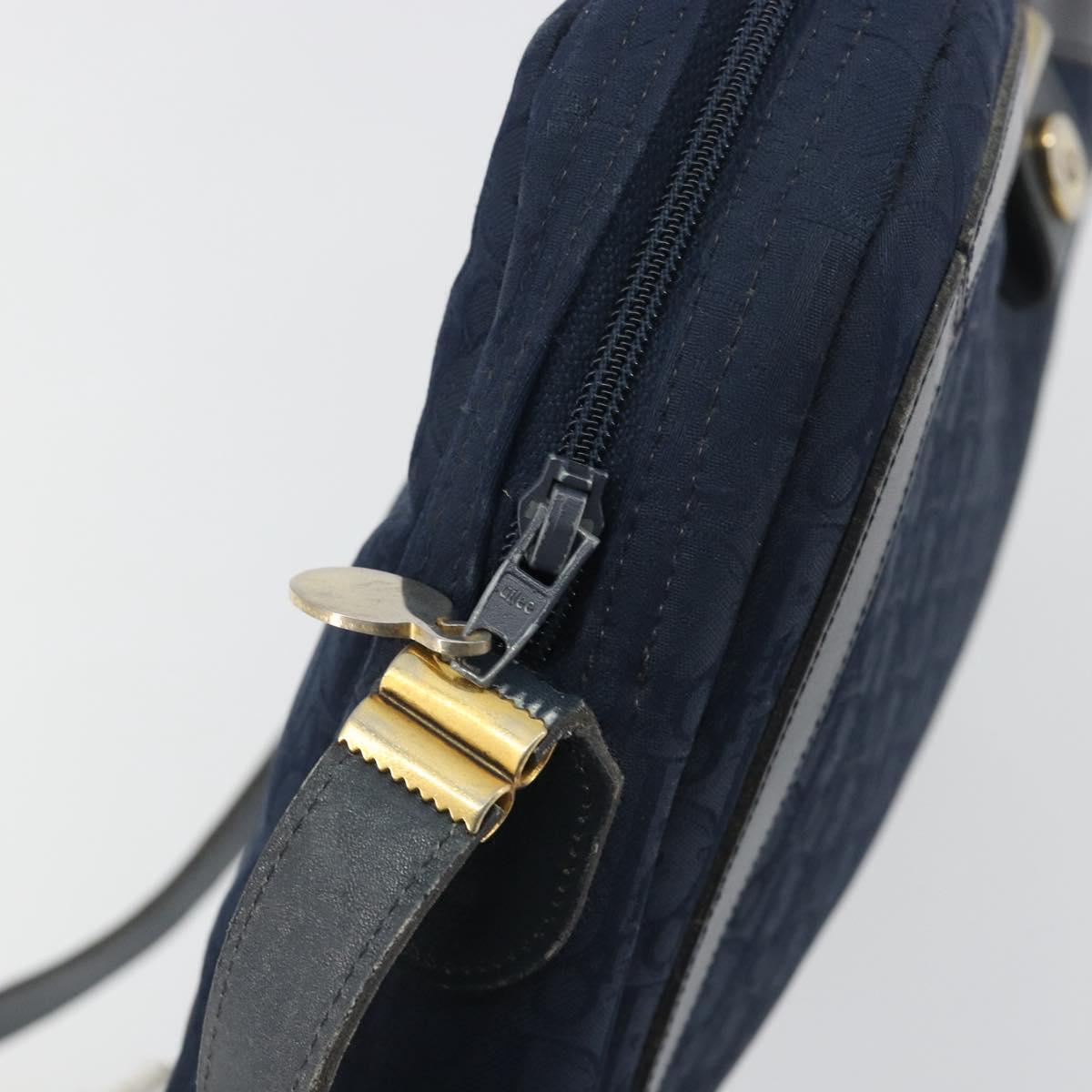 Christian Dior Trotter Canvas Shoulder Bag Navy Gold Auth 198292
