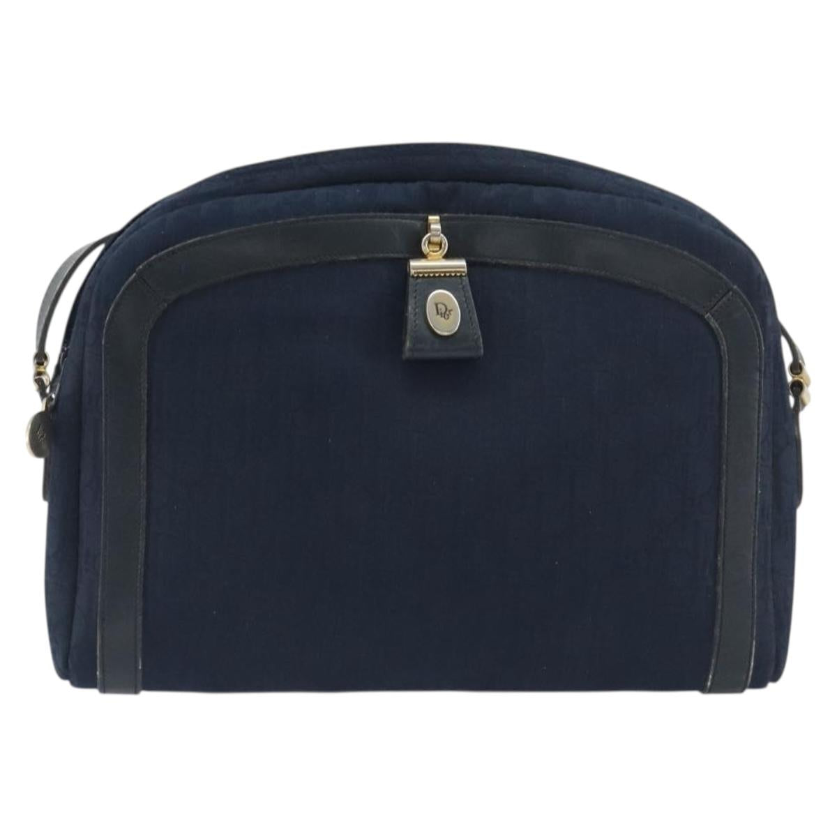 Christian Dior Trotter Canvas Shoulder Bag Navy Gold Auth 198292