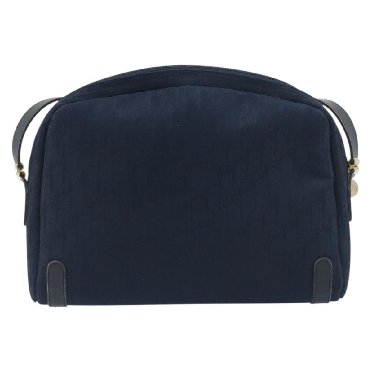 Christian Dior Trotter Canvas Shoulder Bag Navy Gold Auth 198292