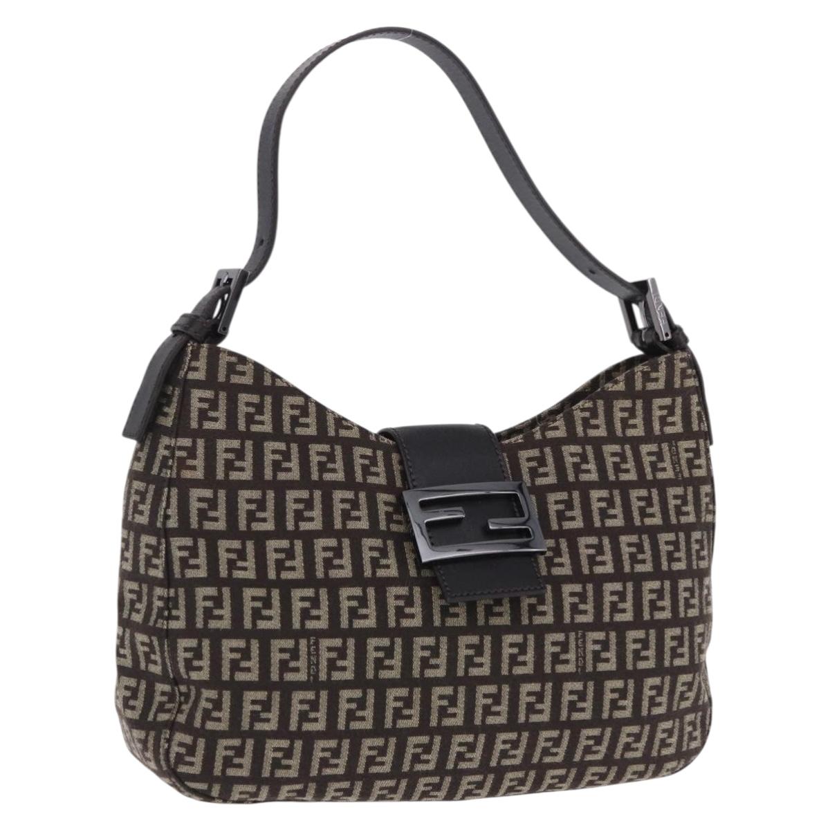 FENDI Zucchino Canvas Mamma Baguette Shoulder Bag Brown 8BR036 Auth 198299V