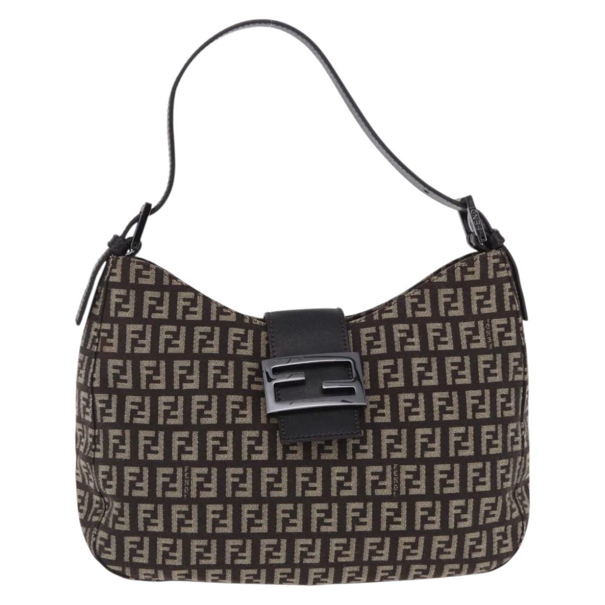 FENDI Zucchino Canvas Mamma Baguette Shoulder Bag Brown 8BR036 Auth 198299V