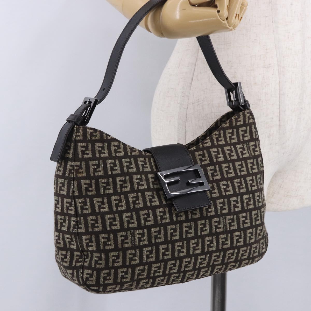 FENDI Zucchino Canvas Mamma Baguette Shoulder Bag Brown 8BR036 Auth 198299V