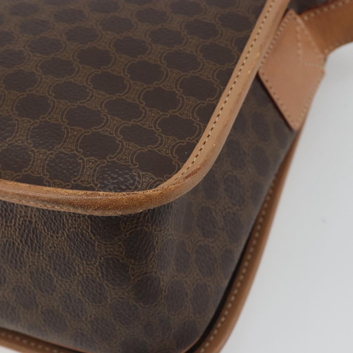 CELINE Macadam Canvas Shoulder Bag PVC Leather Brown Gold Auth 198300