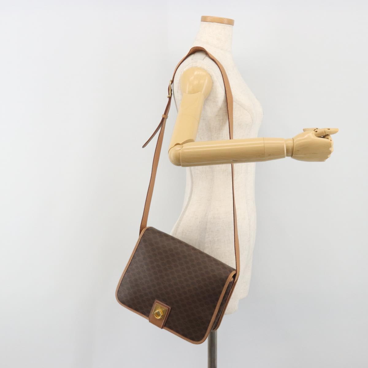 CELINE Macadam Canvas Shoulder Bag PVC Leather Brown Gold Auth 198300
