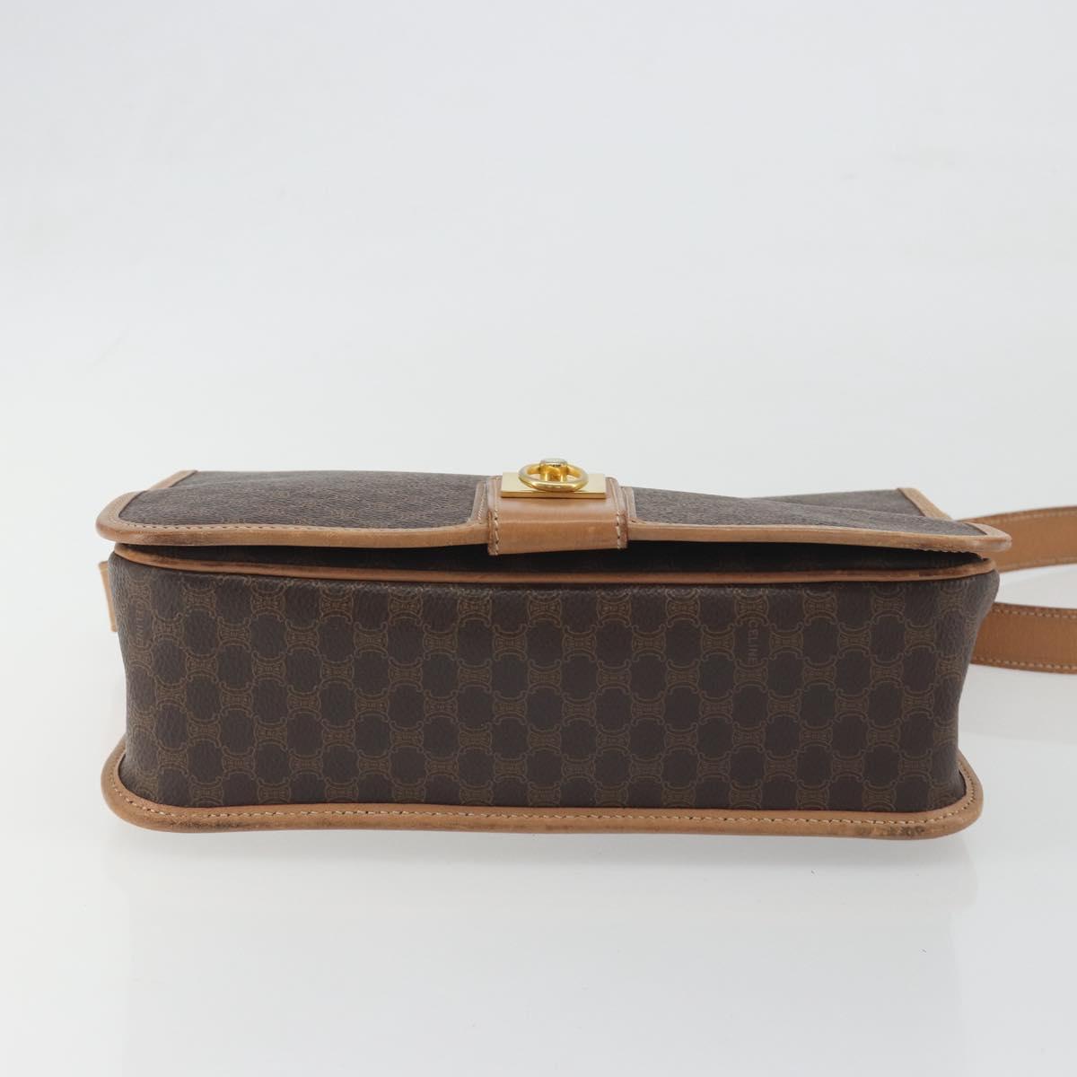 CELINE Macadam Canvas Shoulder Bag PVC Leather Brown Gold Auth 198300