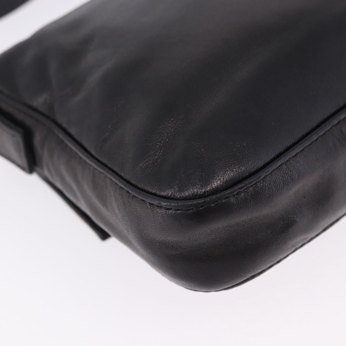 FENDI Mamma Baguette Shoulder Bag Leather Black Silver Auth 198301SAM