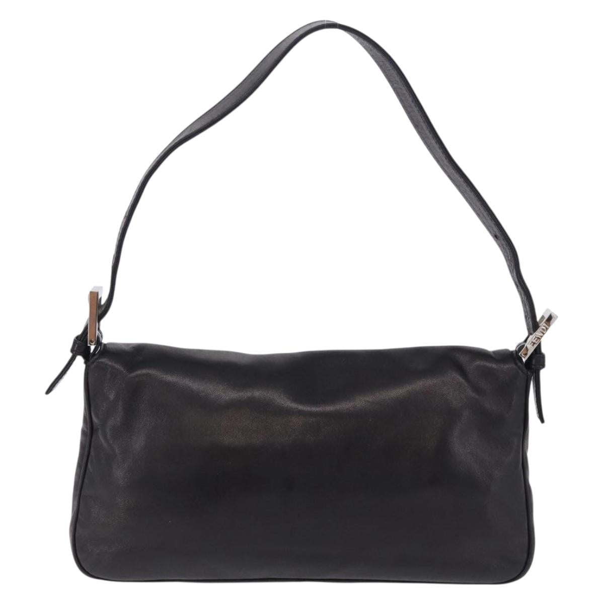 FENDI Mamma Baguette Shoulder Bag Leather Black Silver Auth 198301SAM