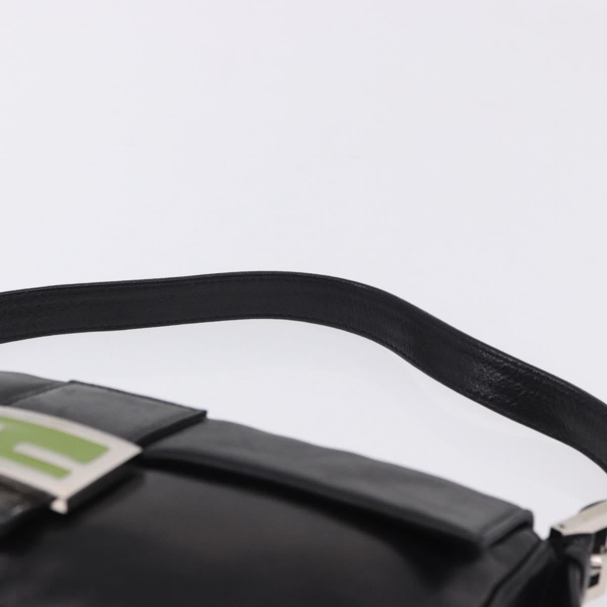 FENDI Mamma Baguette Shoulder Bag Leather Black Silver Auth 198301SAM