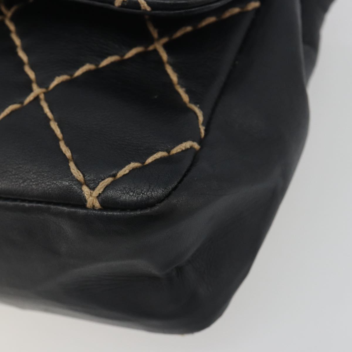 CHANEL Wild Stitch Chain Shoulder Bag Leather Black Gold CC Auth 198302V