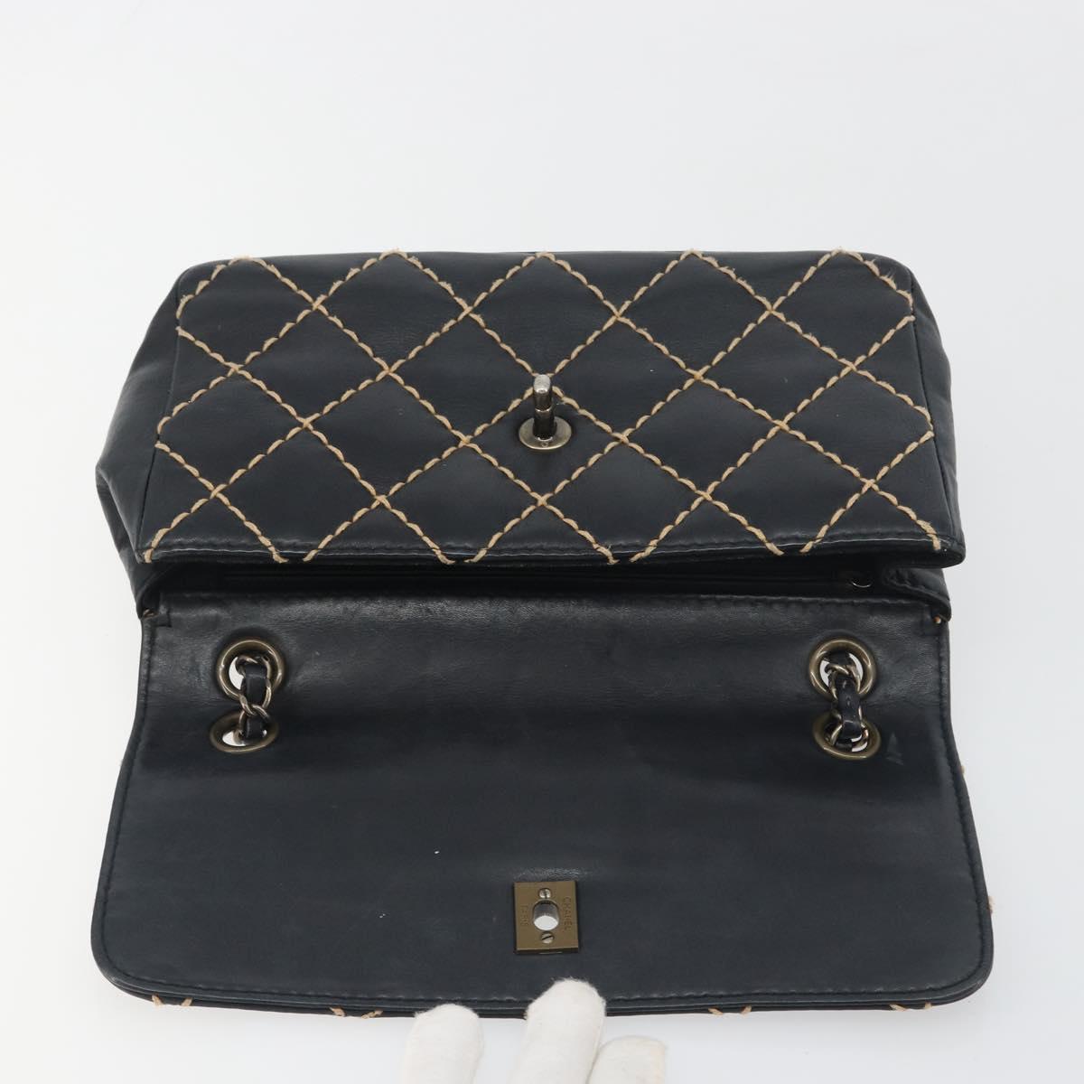CHANEL Wild Stitch Chain Shoulder Bag Leather Black Gold CC Auth 198302V
