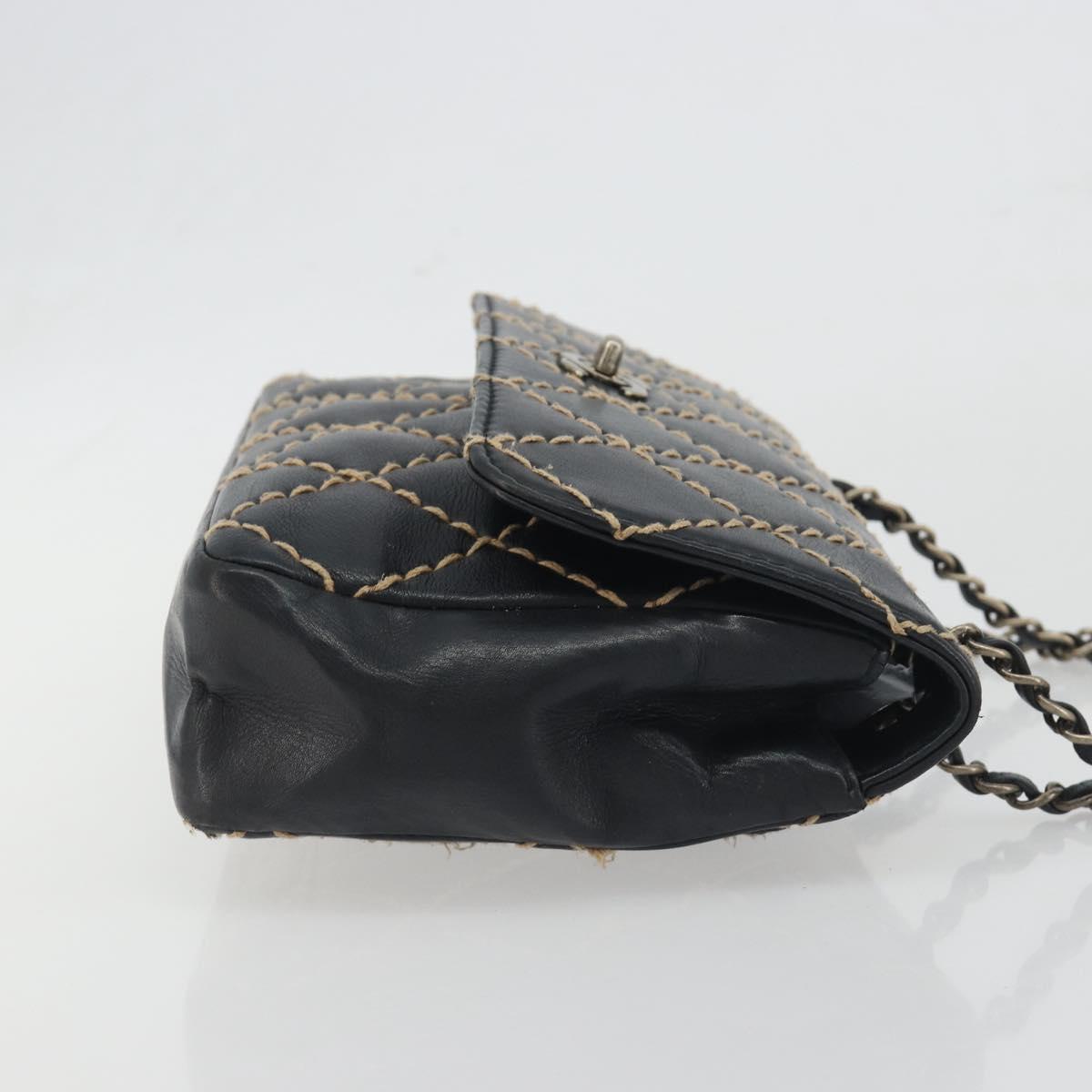 CHANEL Wild Stitch Chain Shoulder Bag Leather Black Gold CC Auth 198302V