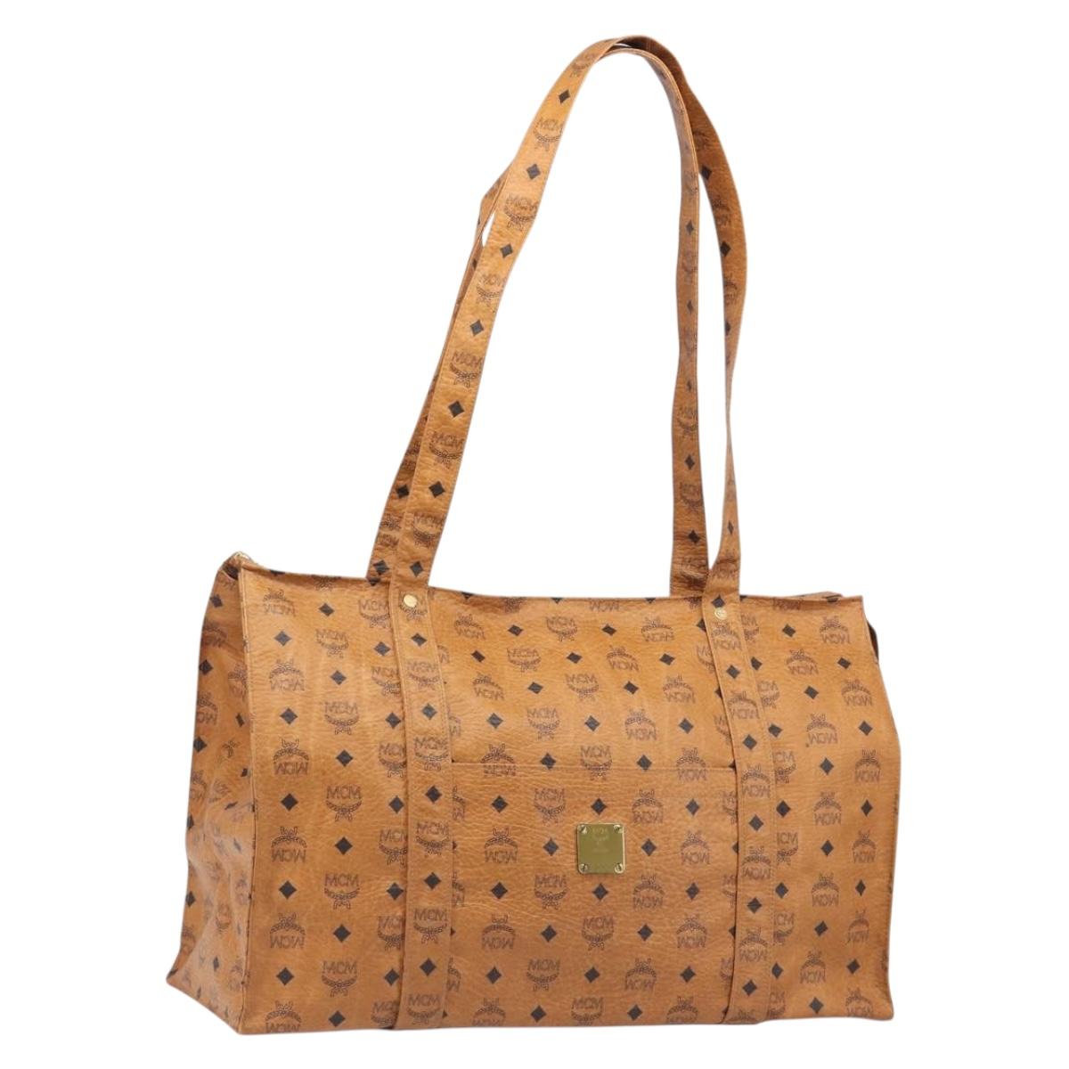 MCM Vicetos Logogram Tote Bag PVC Leather Brown Gold Auth 198306