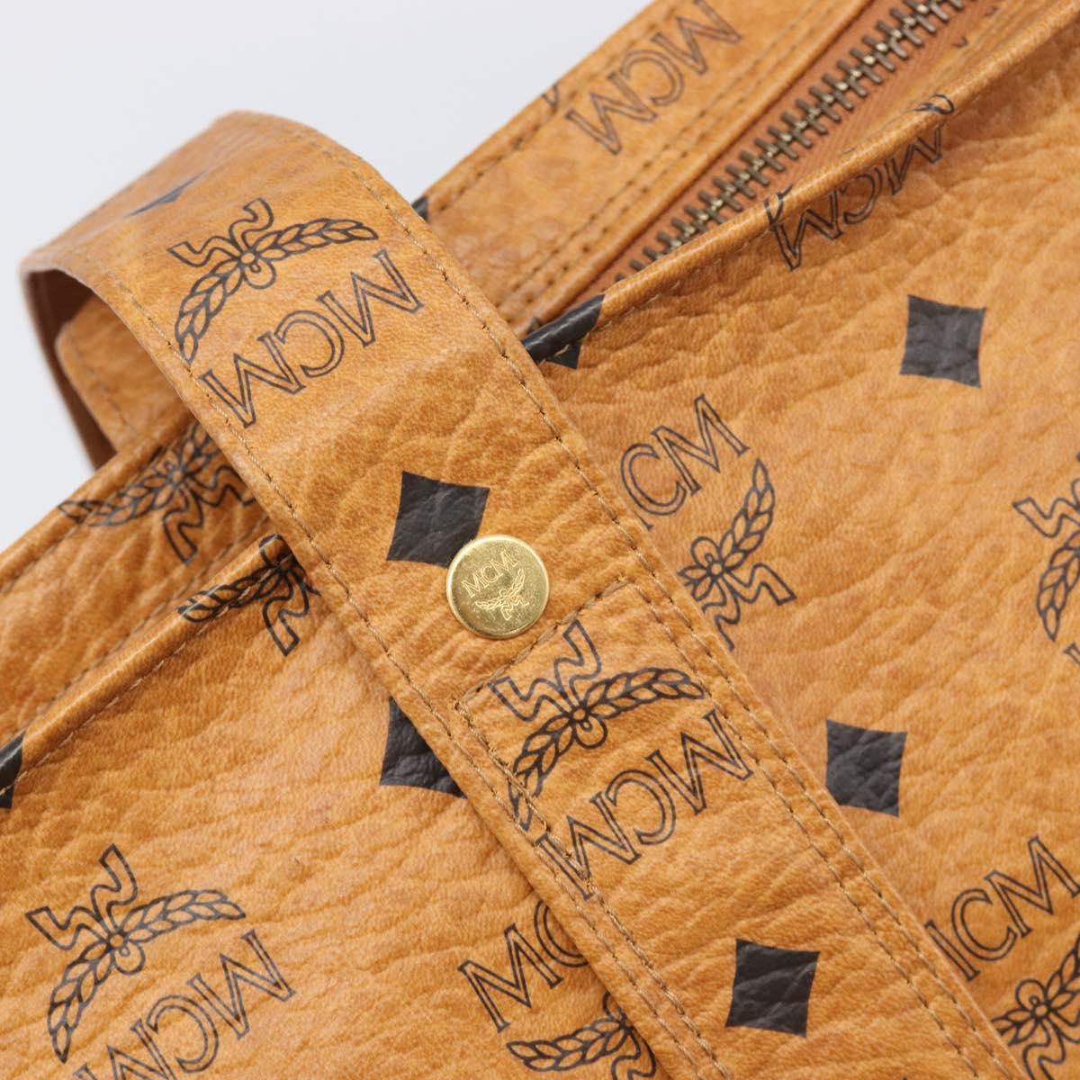 MCM Vicetos Logogram Tote Bag PVC Leather Brown Gold Auth 198306