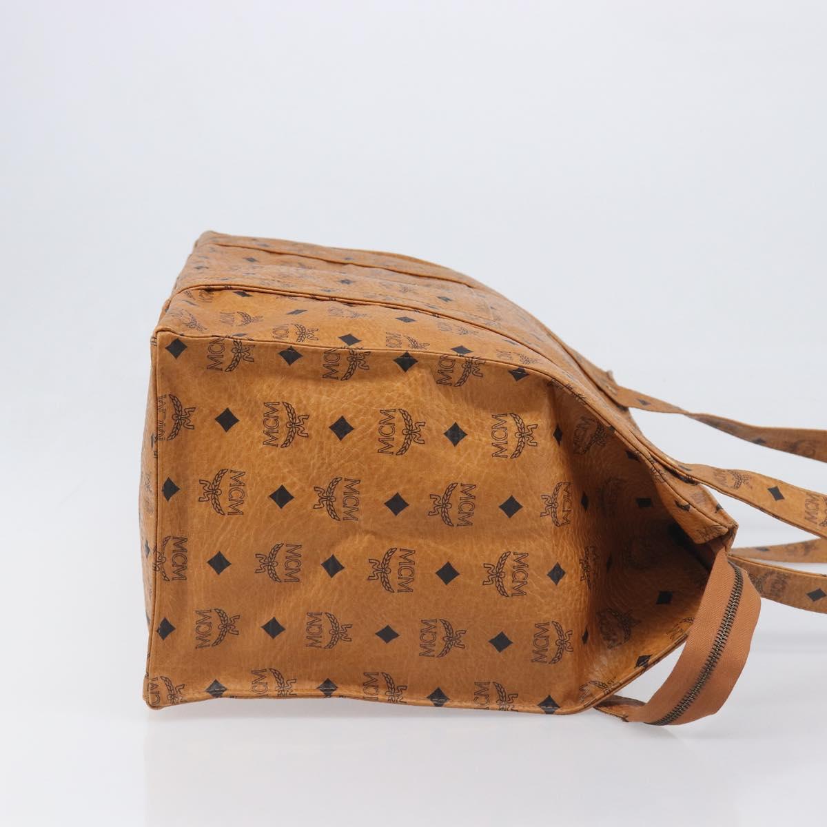 MCM Vicetos Logogram Tote Bag PVC Leather Brown Gold Auth 198306