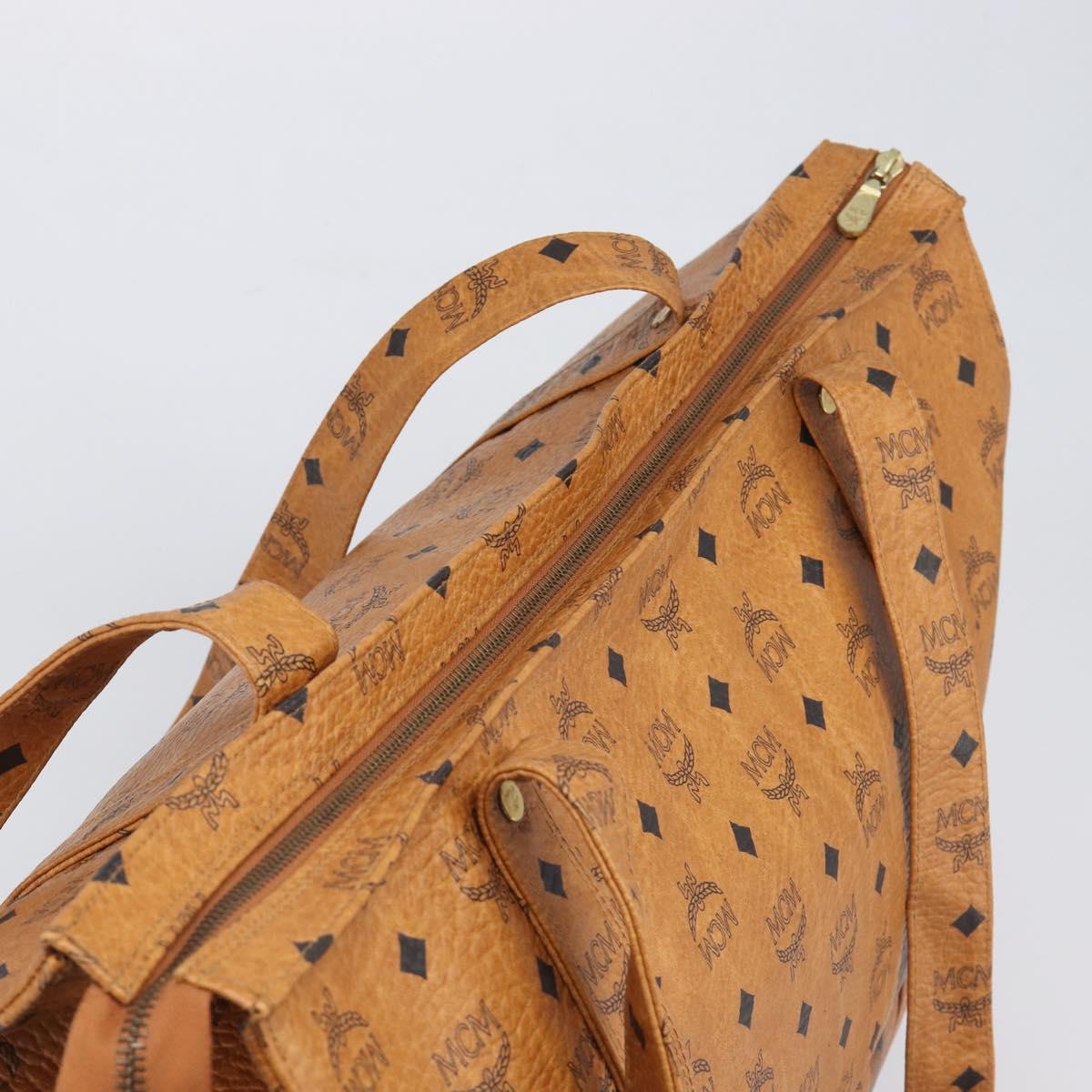 MCM Vicetos Logogram Tote Bag PVC Leather Brown Gold Auth 198306