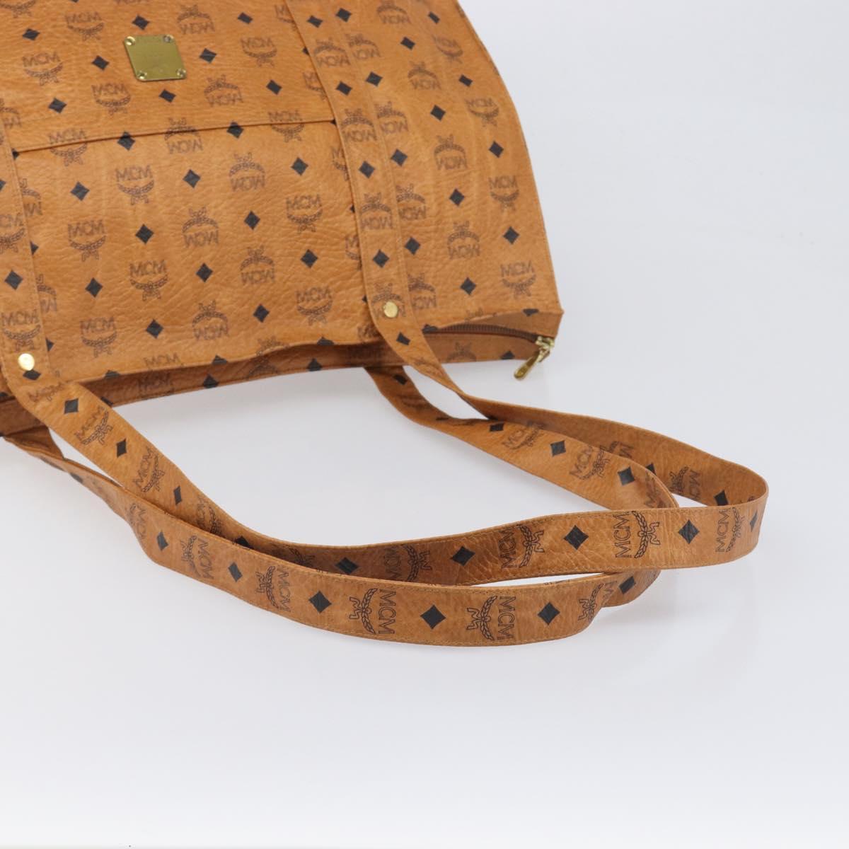 MCM Vicetos Logogram Tote Bag PVC Leather Brown Gold Auth 198306