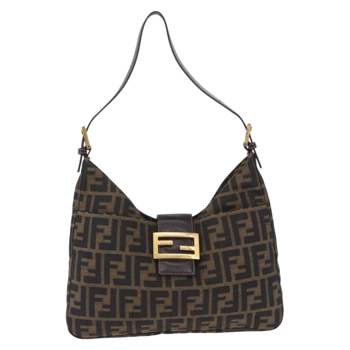 FENDI Zucca Canvas Mamma Baguette Shoulder Bag Brown Gold Tone Auth 198310V