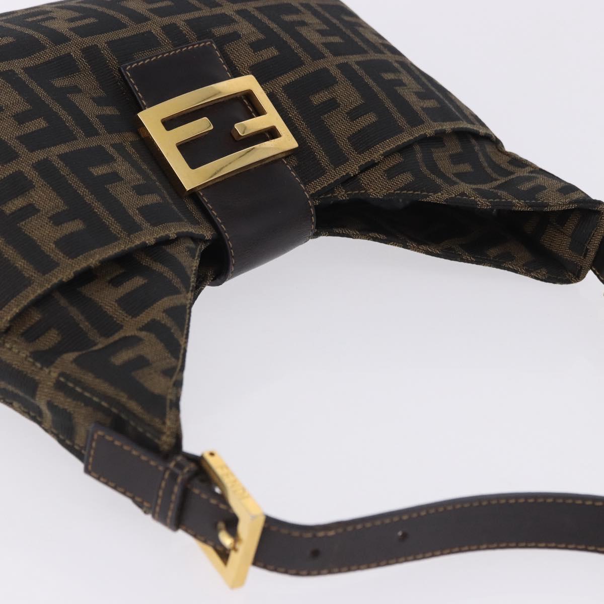 FENDI Zucca Canvas Mamma Baguette Shoulder Bag Brown Gold Tone Auth 198310V