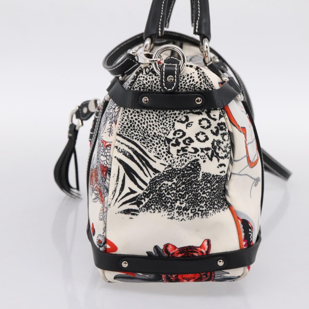 Salvatore Ferragamo Hand Bag Canvas 2way White Silver Auth 198313A