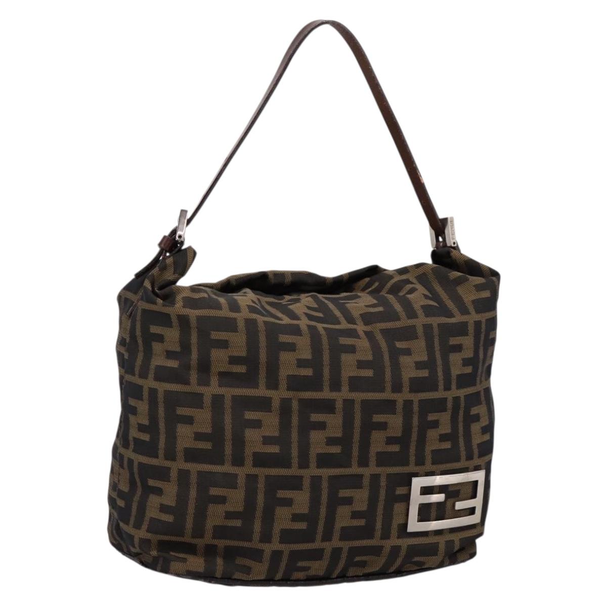 FENDI Zucca Canvas Mamma Baguette Shoulder Bag Brown Black Auth 198318