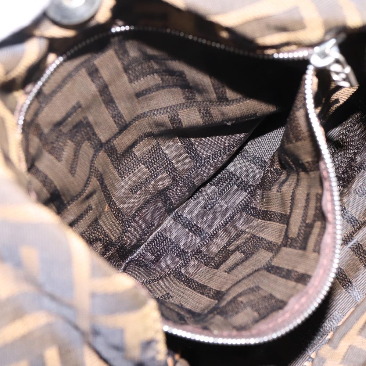 FENDI Zucca Canvas Mamma Baguette Shoulder Bag Brown Black Auth 198318