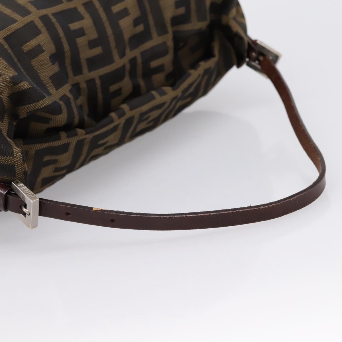FENDI Zucca Canvas Mamma Baguette Shoulder Bag Brown Black Auth 198318