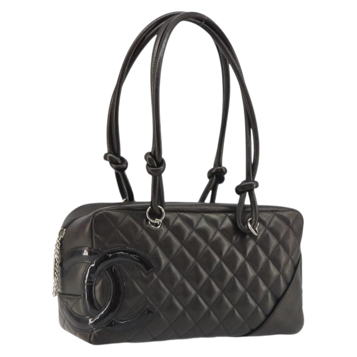 CHANEL Cambon Line Matelasse Bowling Bag Leather Dark Brown CC Auth 198322SAV