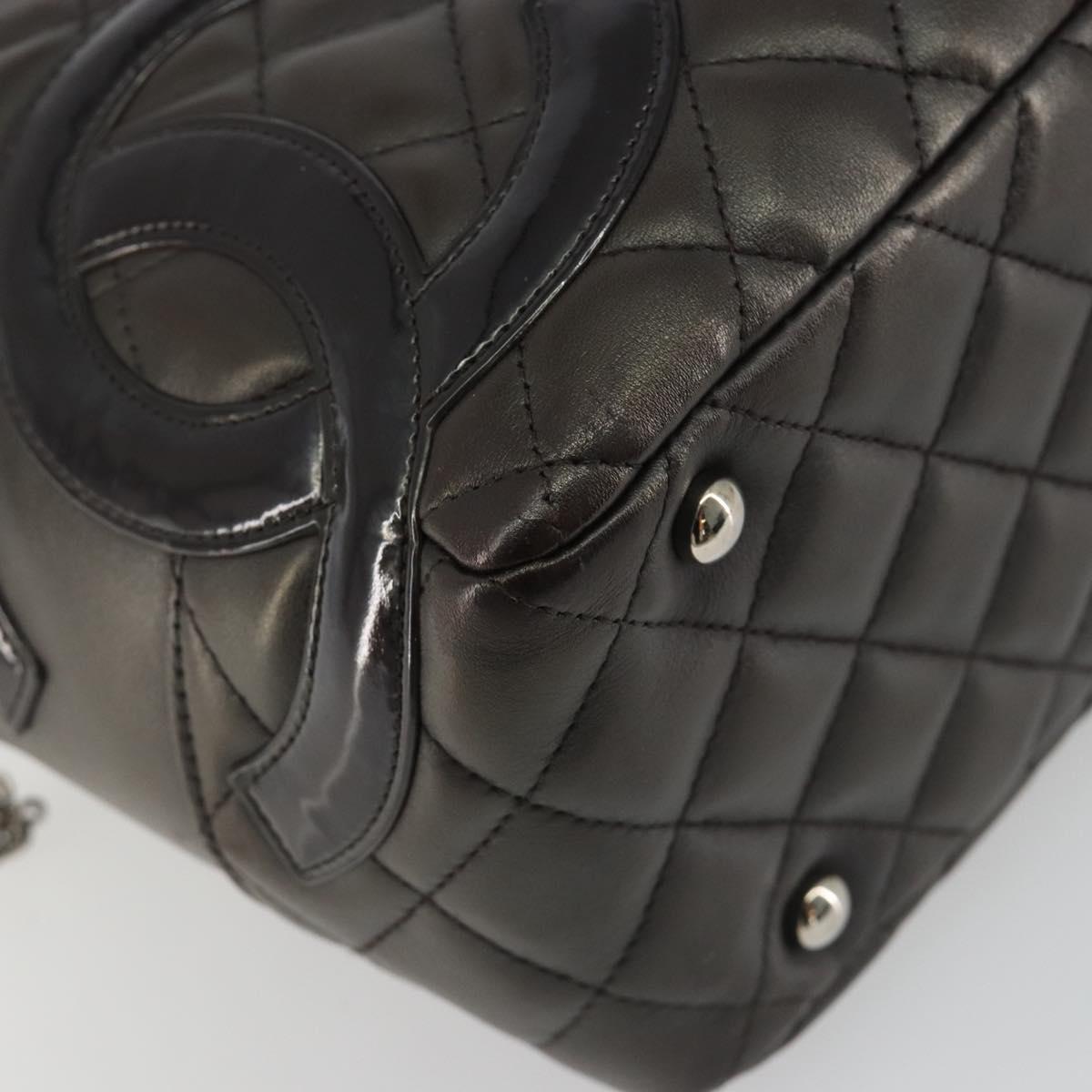 CHANEL Cambon Line Matelasse Bowling Bag Leather Dark Brown CC Auth 198322SAV