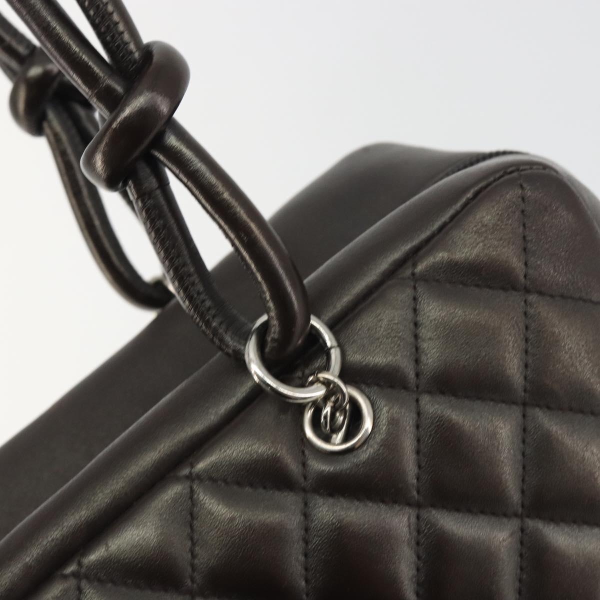 CHANEL Cambon Line Matelasse Bowling Bag Leather Dark Brown CC Auth 198322SAV