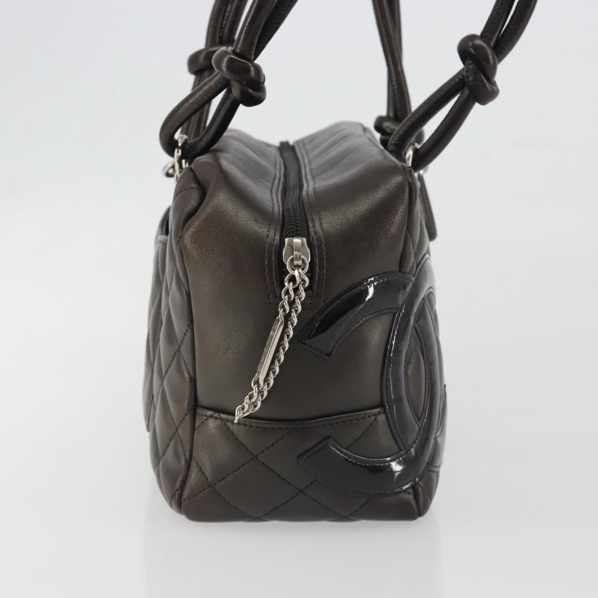 CHANEL Cambon Line Matelasse Bowling Bag Leather Dark Brown CC Auth 198322SAV