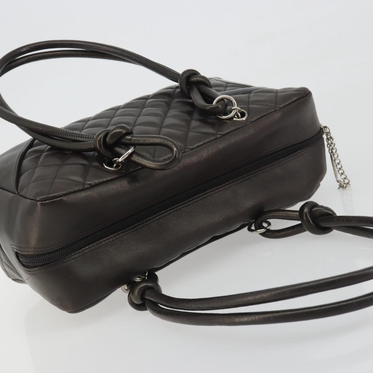 CHANEL Cambon Line Matelasse Bowling Bag Leather Dark Brown CC Auth 198322SAV