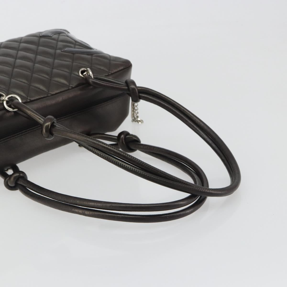 CHANEL Cambon Line Matelasse Bowling Bag Leather Dark Brown CC Auth 198322SAV