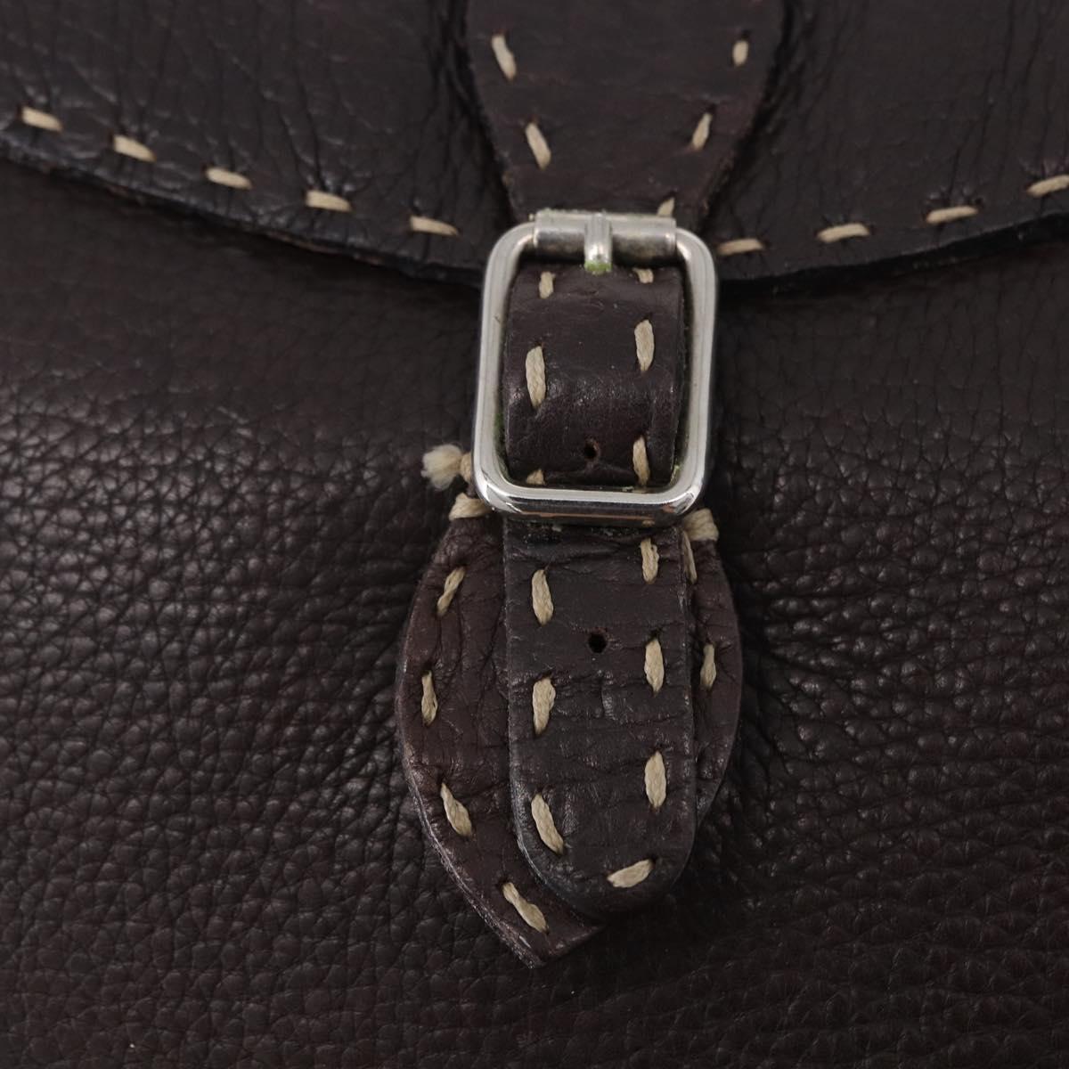 FENDI Celeria Shoulder Bag Leather Brown Silver Auth 198325
