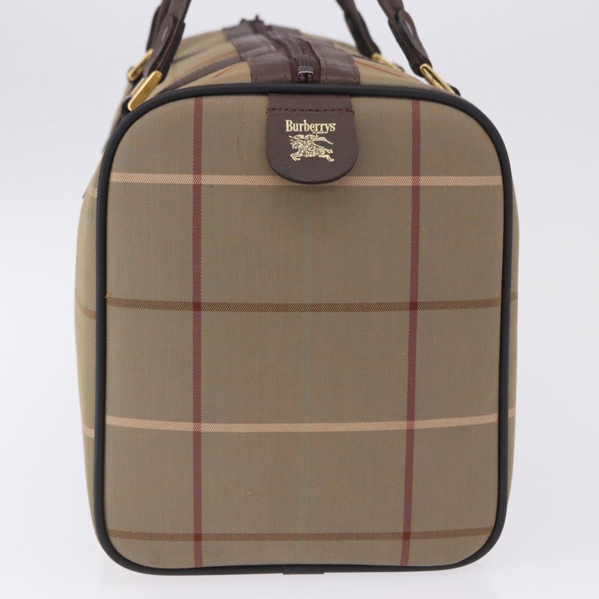 Burberrys Nova Check Boston Bag Canvas Beige Gold Tone Auth 198326