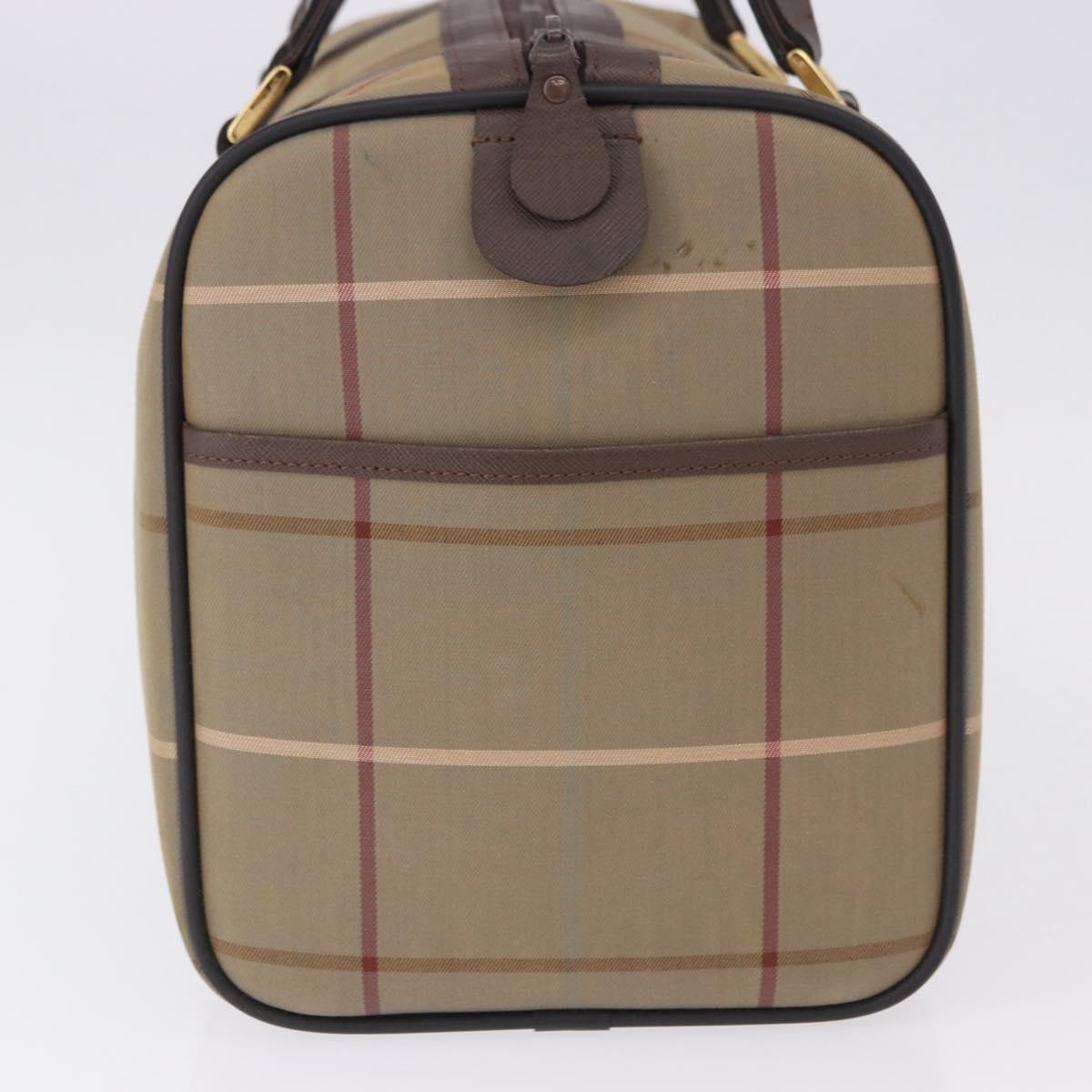 Burberrys Nova Check Boston Bag Canvas Beige Gold Tone Auth 198326