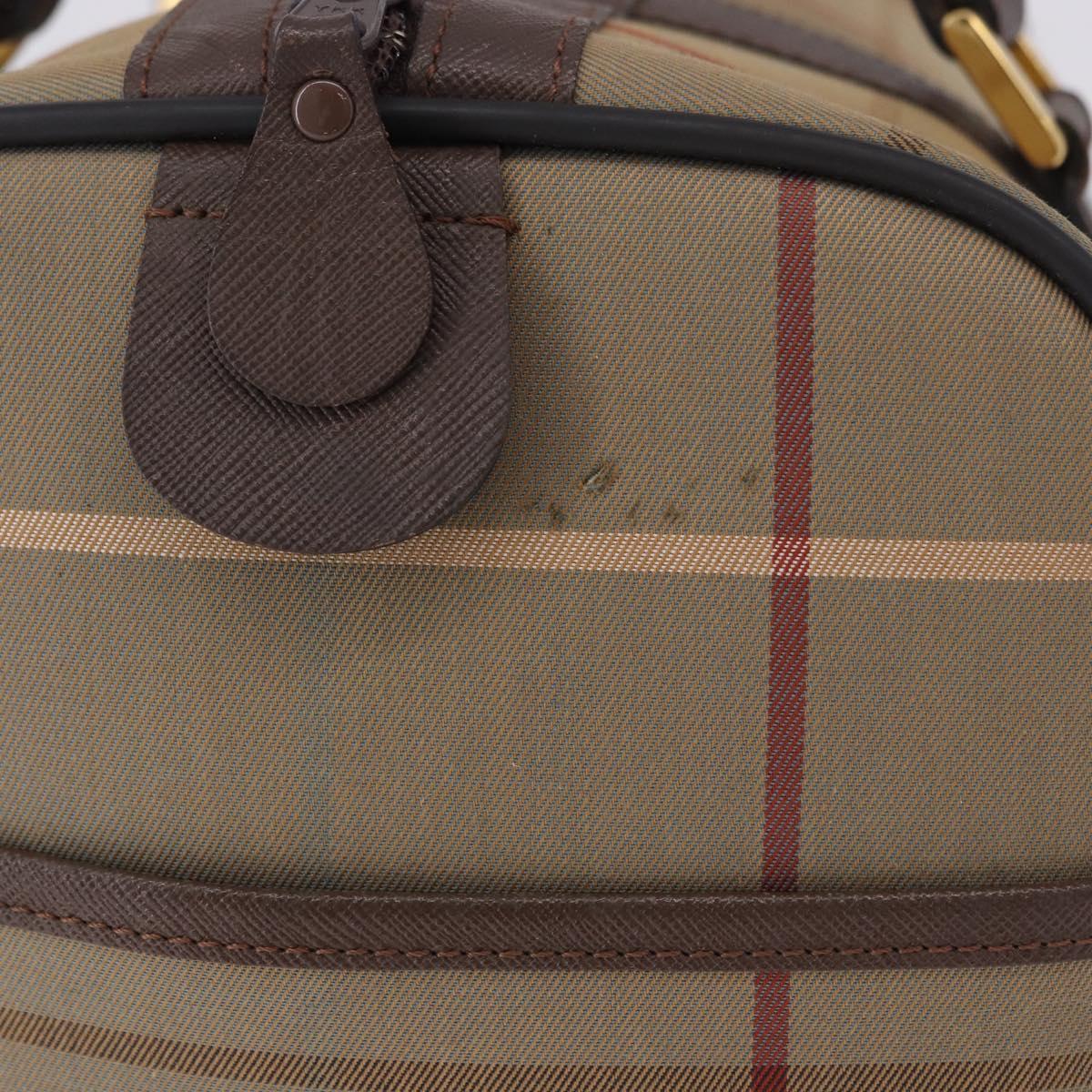 Burberrys Nova Check Boston Bag Canvas Beige Gold Tone Auth 198326