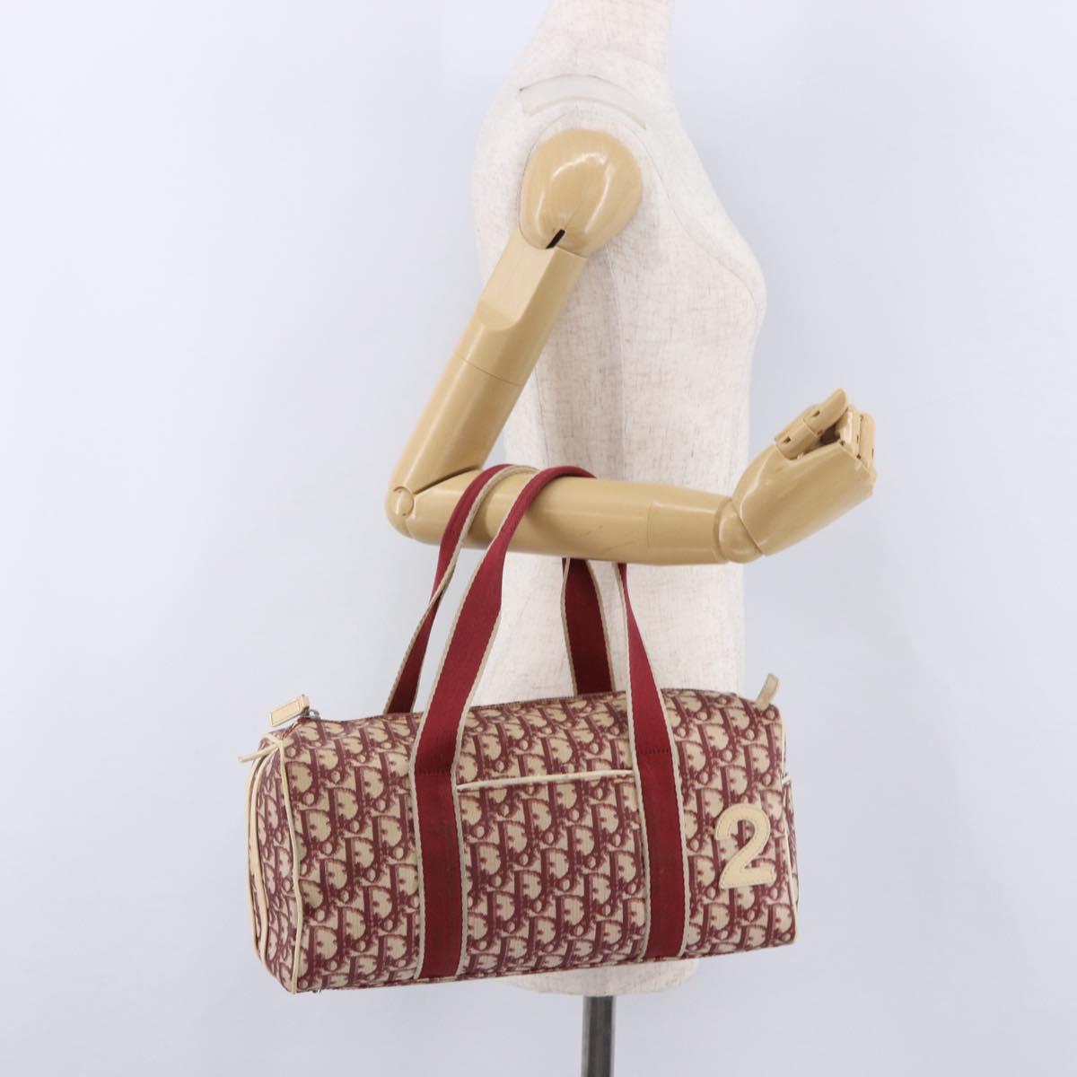 Christian Dior Trotter Boston Bag PVC Leather Red White Auth 198330