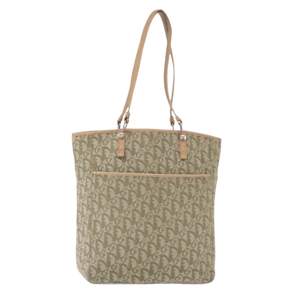 Christian Dior Trotter Canvas Tote Bag Green Silver Auth 198332